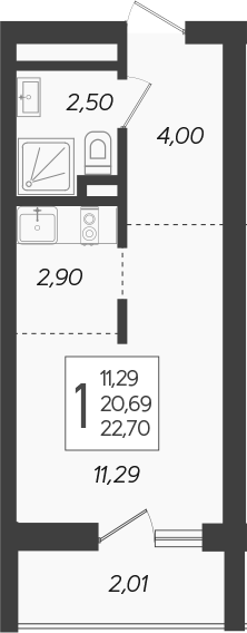 Планировка — Кислород, Студия, 21 м²