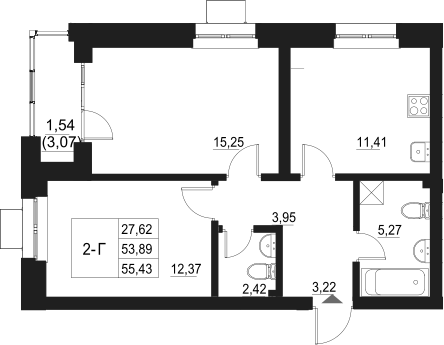 Планировка — Q на Кулагина, 2-комн., 54 м²