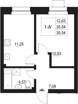 Планировка — Q на Кулагина, 1-комн., 36 м²
