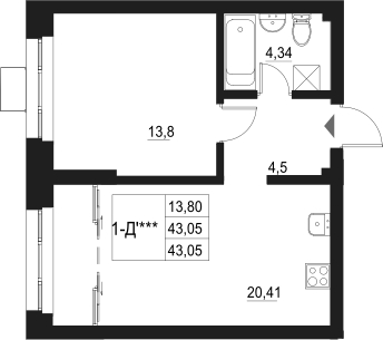 Планировка — Q на Кулагина, 2-комн., 43 м²