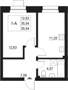 Планировка — Q на Кулагина, 1-комн., 36 м²