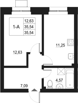 Планировка — Q на Кулагина, 1-комн., 36 м²