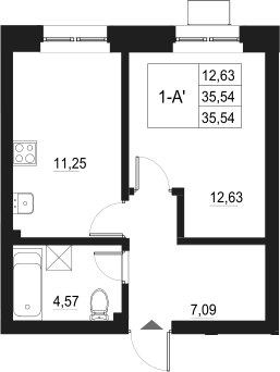 Планировка — Q на Кулагина, 1-комн., 36 м²