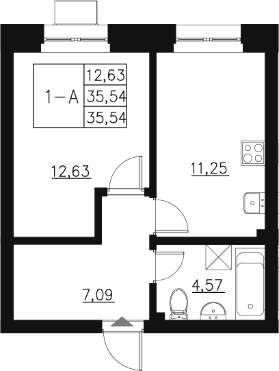 Планировка — Q на Кулагина, 1-комн., 36 м²