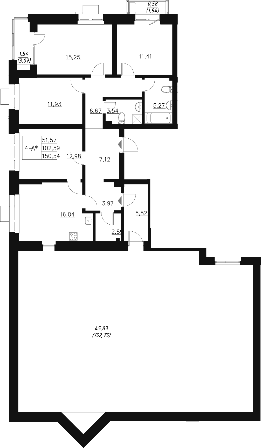 Планировка — Q на Кулагина, 5-комн., 104 м²