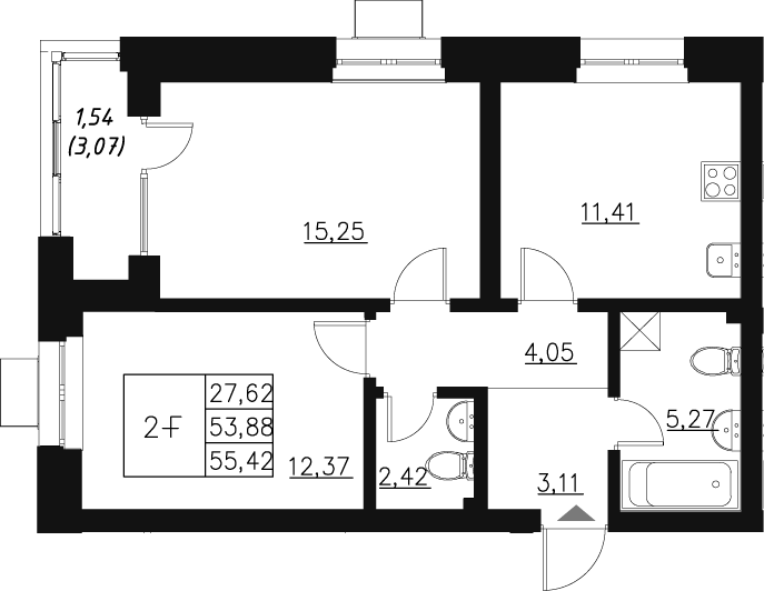 Планировка — Q на Кулагина, 2-комн., 54 м²