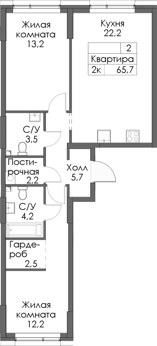 Планировка — Сиберово, 2-комн., 66 м²