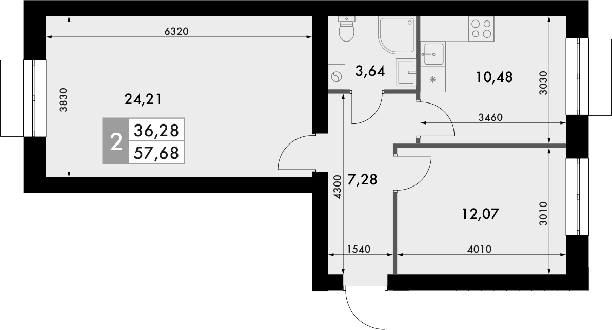 Планировка — Форест, 2-комн., 58 м²