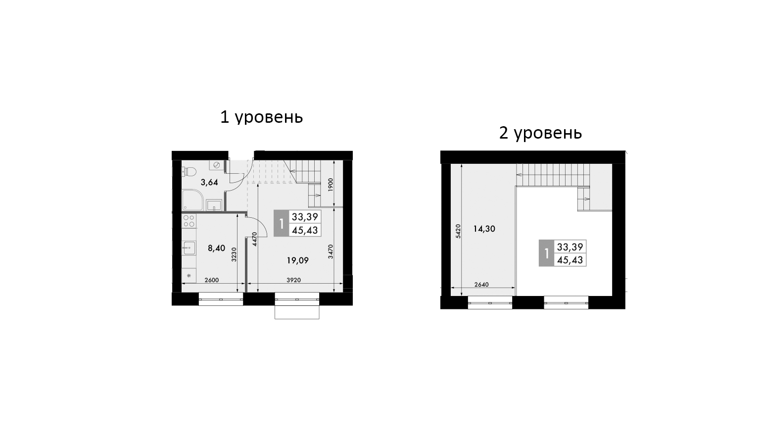 Планировка — Форест, 1-комн., 44 м²