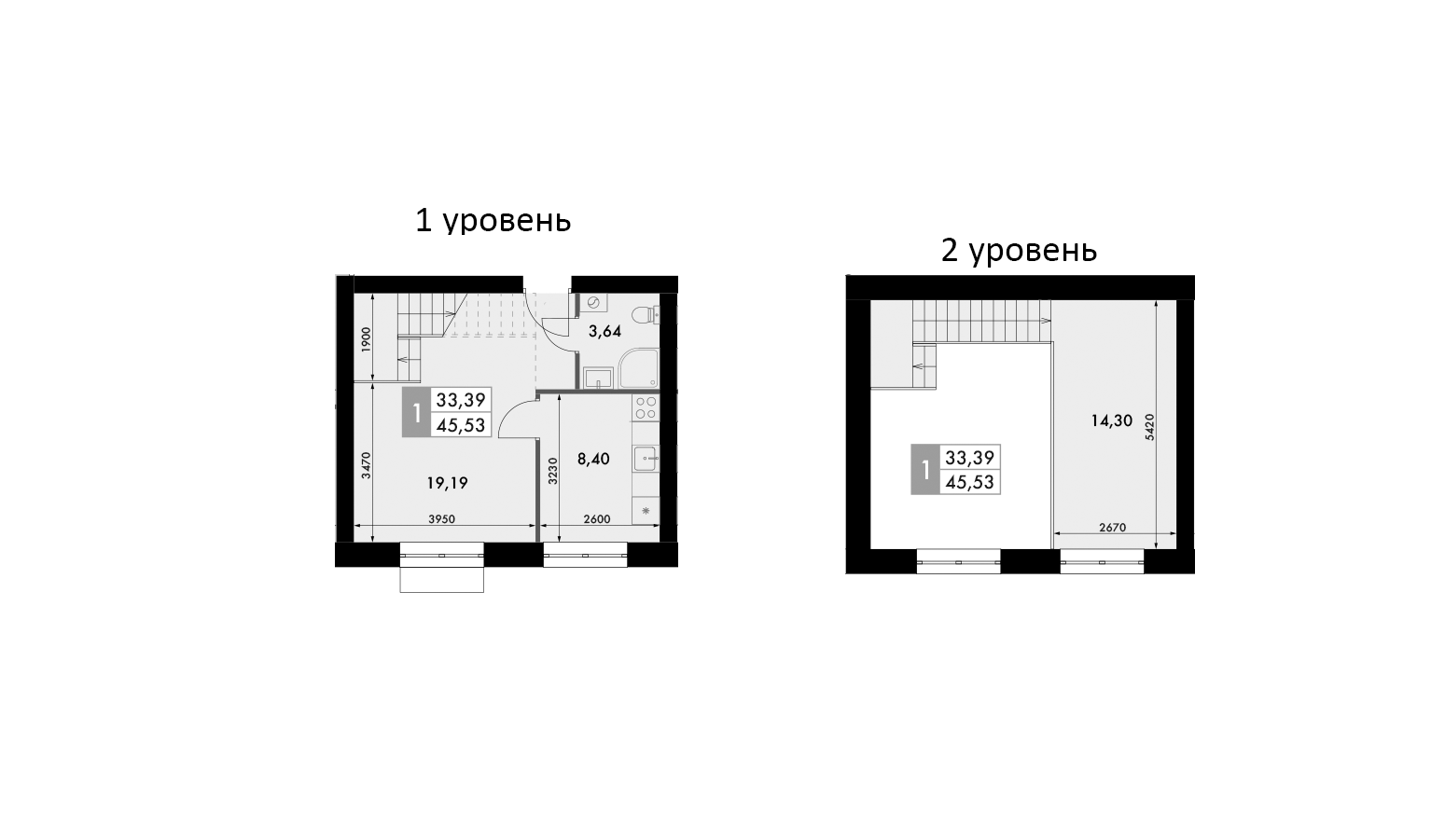 Планировка — Форест, 1-комн., 44 м²