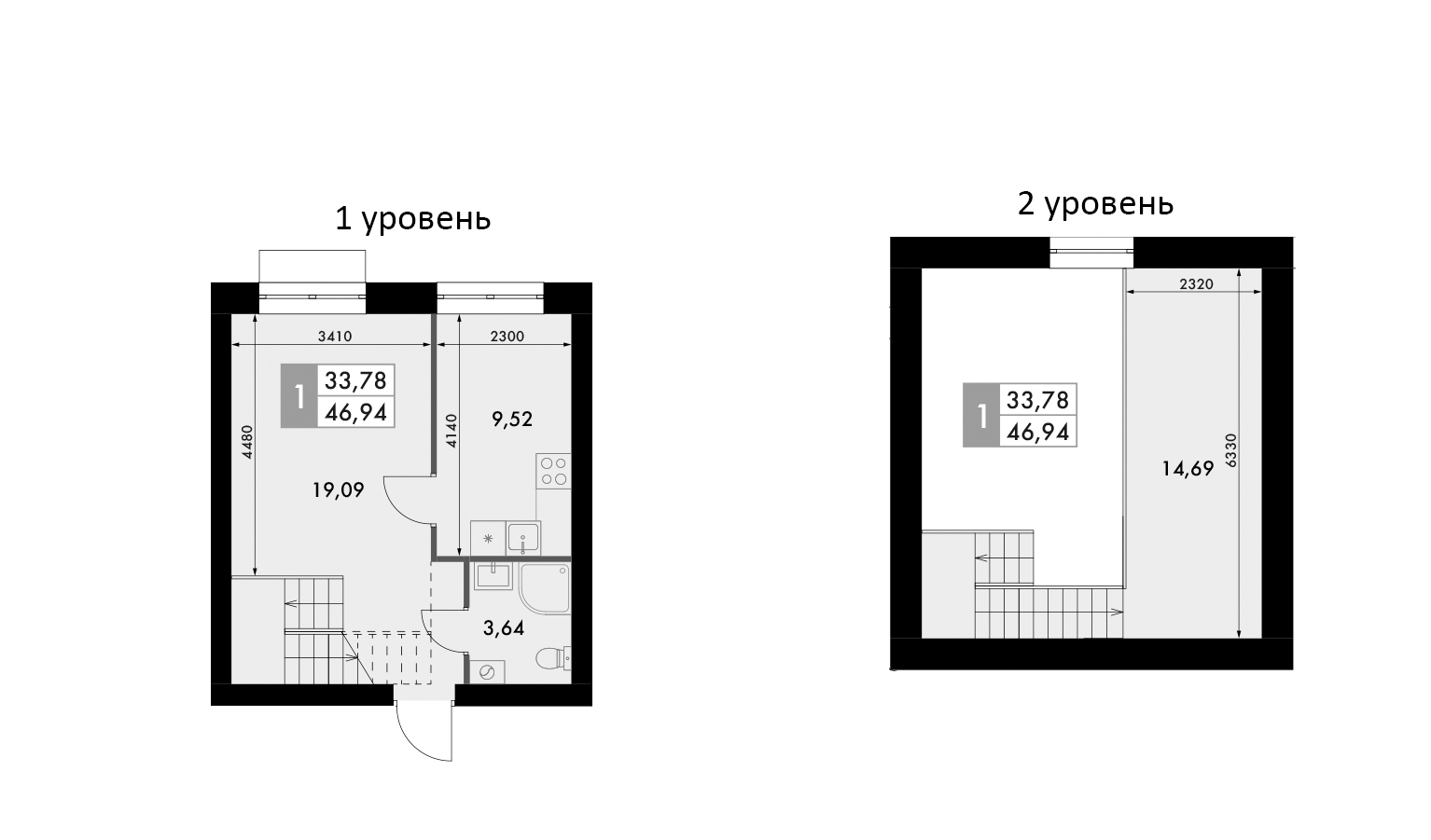 Планировка — Форест, 1-комн., 47 м²