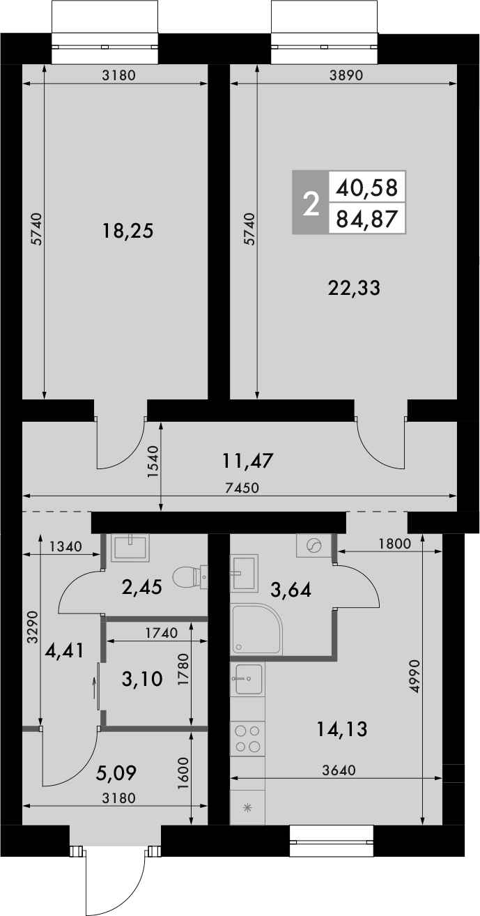 Планировка — Форест, 2-комн., 85 м²