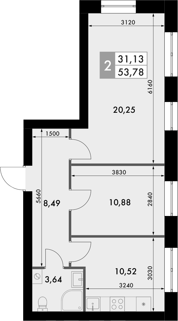 Планировка — Форест, 2-комн., 54 м²