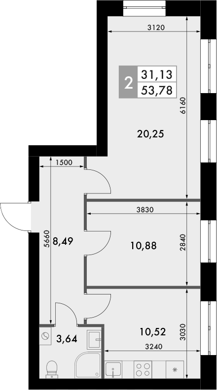 Планировка — Форест, 2-комн., 54 м²