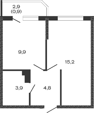 Планировка — Дзенпарк, 1-комн., 34 м²
