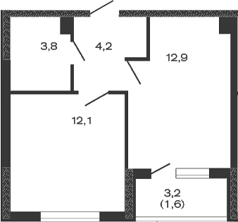 Планировка — Дзенпарк, 1-комн., 33 м²