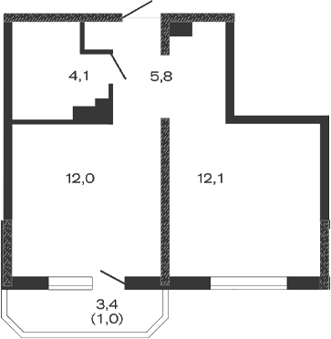 Планировка — Дзенпарк, 1-комн., 34 м²