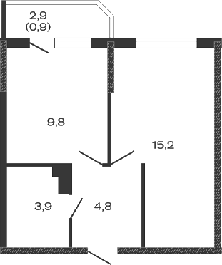 Планировка — Дзенпарк, 1-комн., 34 м²