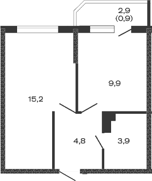 Планировка — Дзенпарк, 1-комн., 34 м²