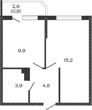Планировка — Дзенпарк, 1-комн., 34 м²