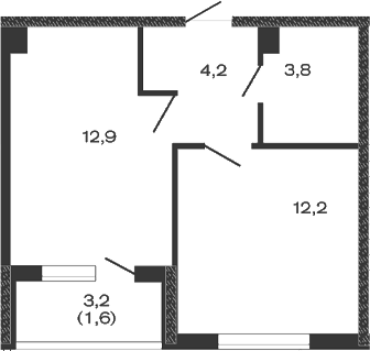 Планировка — Дзенпарк, 1-комн., 33 м²