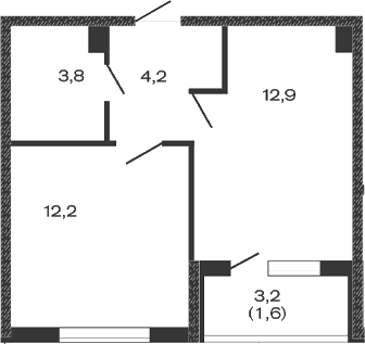 Планировка — Дзенпарк, 1-комн., 33 м²