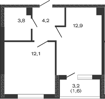 Планировка — Дзенпарк, 1-комн., 33 м²