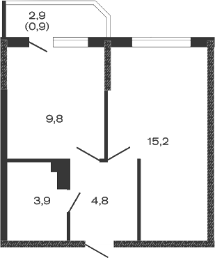 Планировка — Дзенпарк, 1-комн., 34 м²
