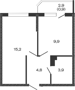 Планировка — Дзенпарк, 1-комн., 34 м²