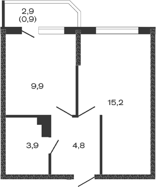 Планировка — Дзенпарк, 1-комн., 34 м²