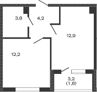 Планировка — Дзенпарк, 1-комн., 33 м²