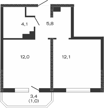 Планировка — Дзенпарк, 1-комн., 34 м²