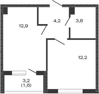 Планировка — Дзенпарк, 1-комн., 33 м²