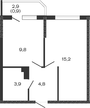 Планировка — Дзенпарк, 1-комн., 34 м²