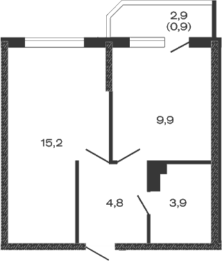 Планировка — Дзенпарк, 1-комн., 34 м²