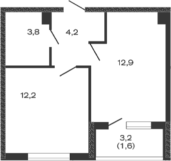 Планировка — Дзенпарк, 1-комн., 33 м²
