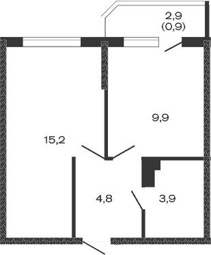 Планировка — Дзенпарк, 1-комн., 34 м²