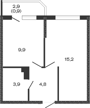 Планировка — Дзенпарк, 1-комн., 34 м²