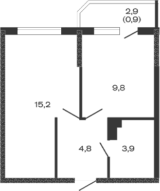 Планировка — Дзенпарк, 1-комн., 34 м²