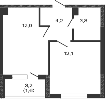 Планировка — Дзенпарк, 1-комн., 33 м²