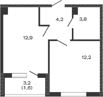 Планировка — Дзенпарк, 1-комн., 33 м²