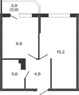Планировка — Дзенпарк, 1-комн., 34 м²