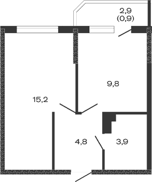 Планировка — Дзенпарк, 1-комн., 34 м²