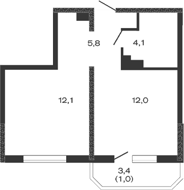 Планировка — Дзенпарк, 1-комн., 34 м²