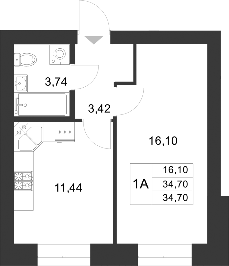 Планировка — Царево City, 1-комн., 35 м²