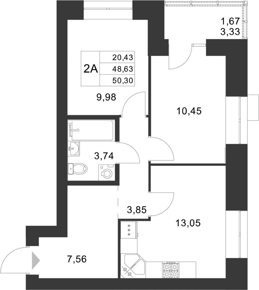 Планировка — Царево City, 2-комн., 49 м²