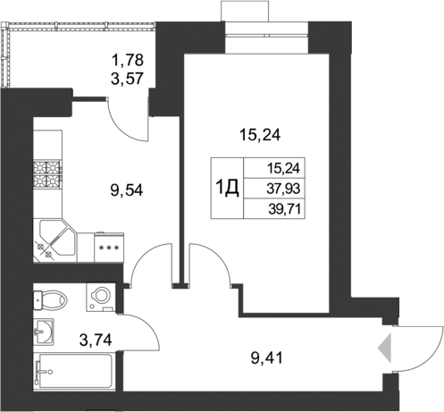 Планировка — Царево City, 1-комн., 38 м²