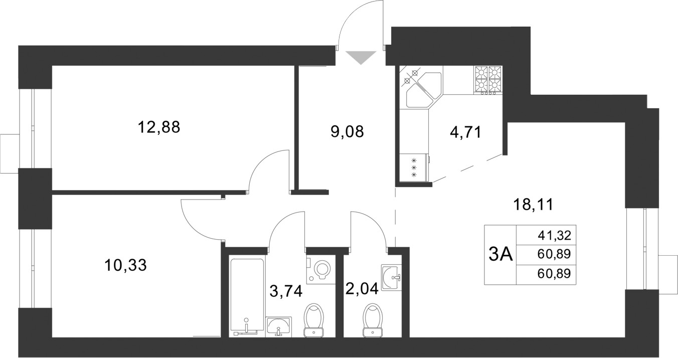 Планировка — Царево City, 3-комн., 61 м²
