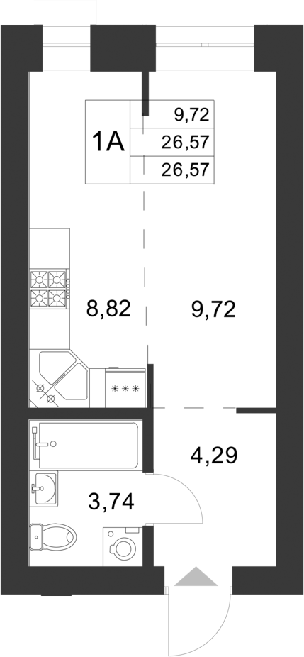 Планировка — Царево City, Студия, 27 м²