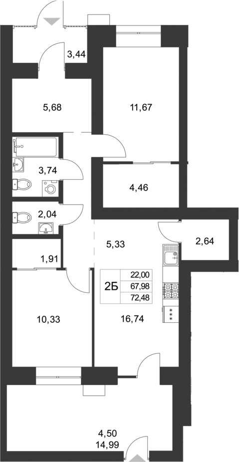 Планировка — Царево City, 3-комн., 68 м²